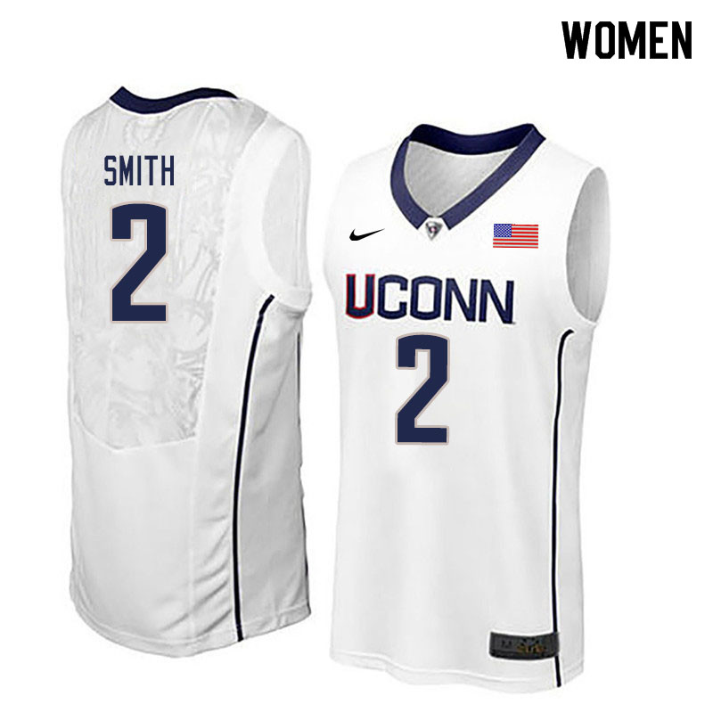 Women #2 Tarin Smith Uconn Huskies College Basketball Jerseys Sale-White - Click Image to Close